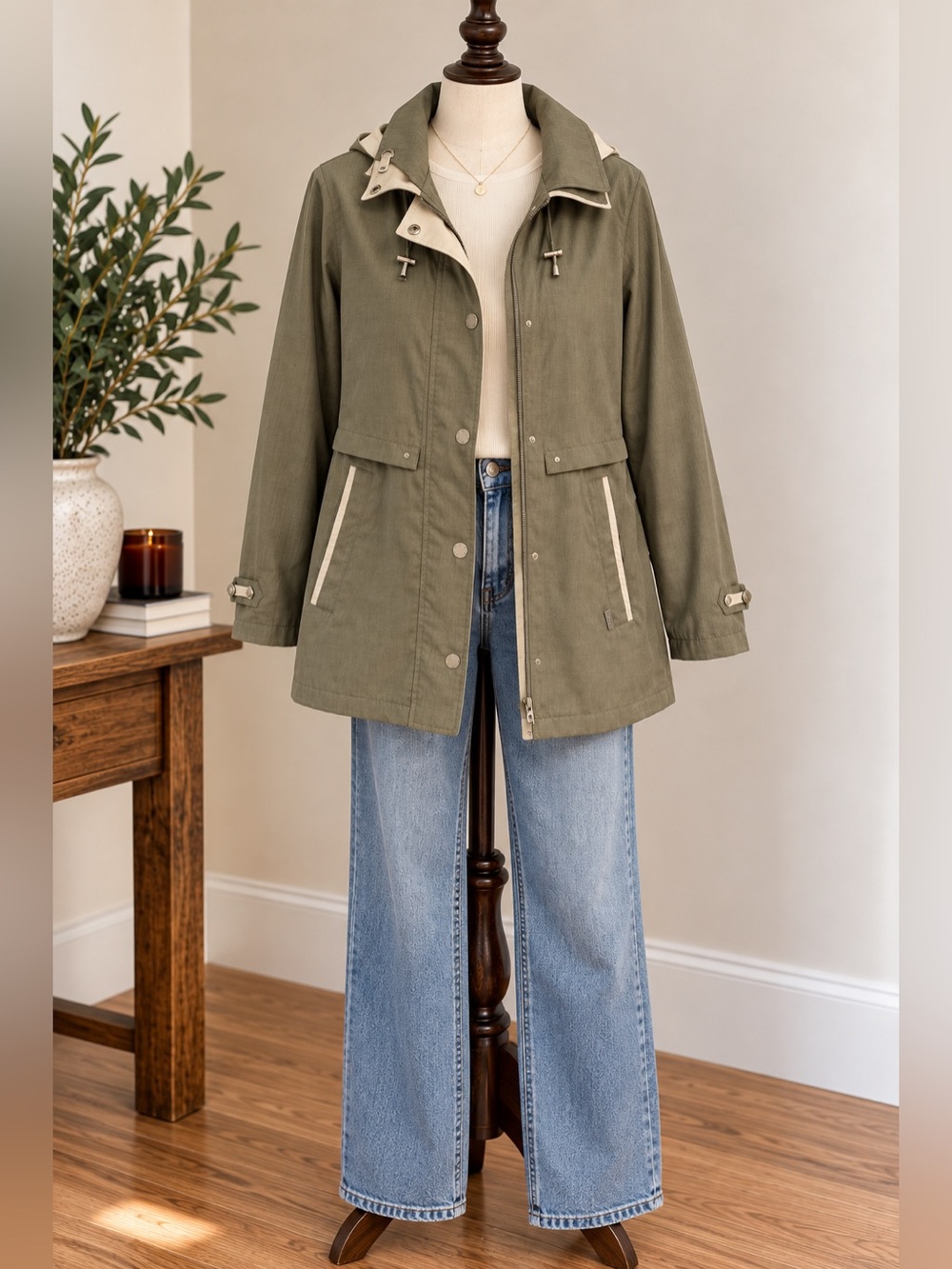 Niccolini Taupe Hooded Utility Jacket Size 6 Minimalist Quiet Luxury